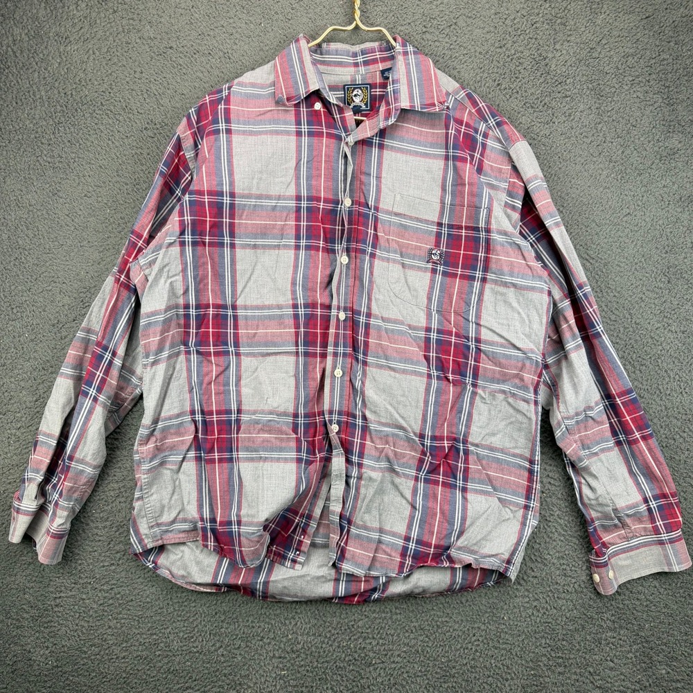 Cinch Mens Plaid Button Down Shirt Medium Grey Red Long‎ Sleeve Cotton 11177